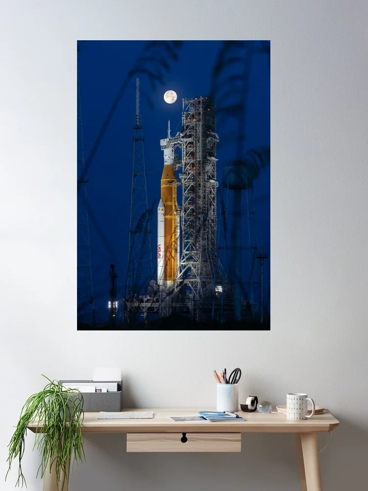 Artemis I Space Launch System SLS Rocket Launch Pad Moon, Art Print Canvas Poster, Living Room Decor, Home Wall Picture