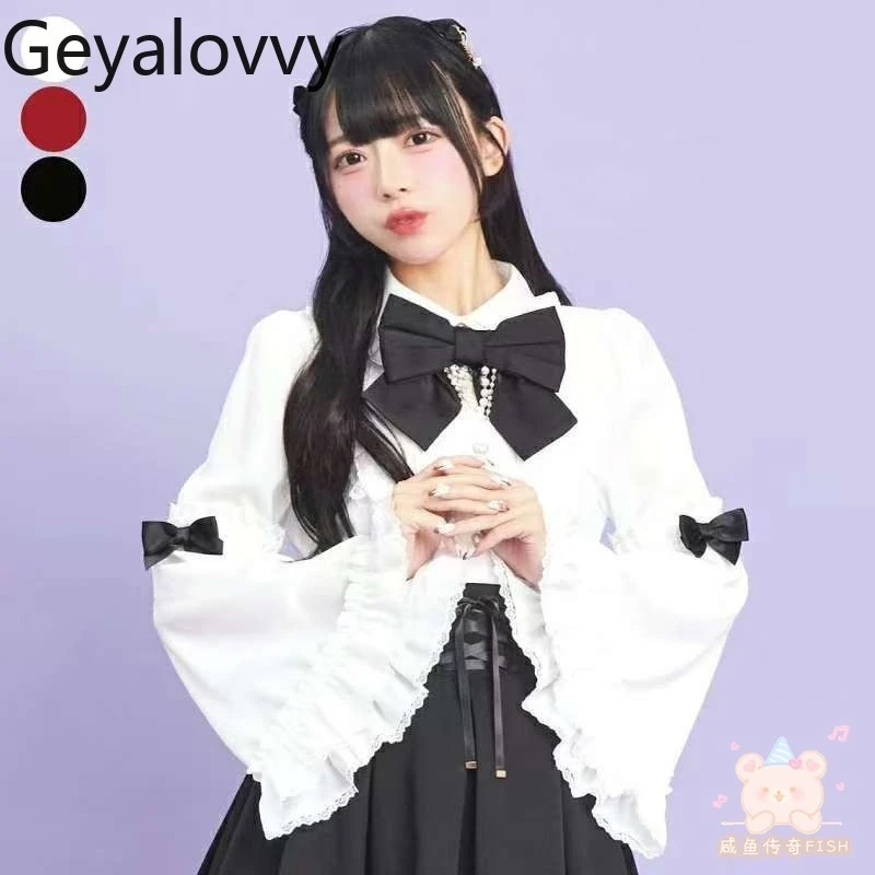 SC japonés otoño nueva manga larga estilo gótico Lolita camisa de Color sólido dulce linda blusa para niñas versátil Top producido en masa