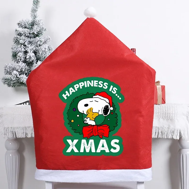 Snoopy Christmas Chair Covers Peanuts Comic Santa Hat Anime Home Dining Table Decoration New Year Dinner Party Red Kawaii Xmas