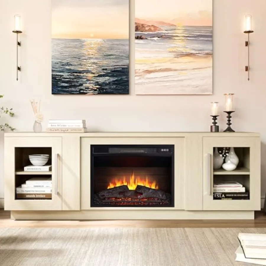 

3D-каминная подставка под телевизор для телевизоров до 80 дюймов с деревянным дизайном медицинского развлекательного центра Встроенные полки для хранения и Slidin