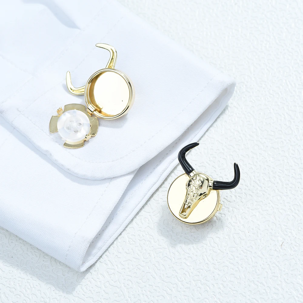 ICEYY 2Pcs Brass Cufflinks Animal Bull Head Button Covers for Tuxedo Business Formal Shirts