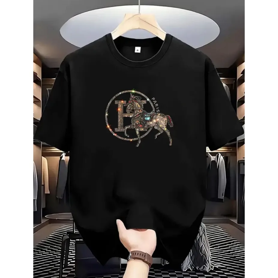 

2026 Весенне-летняя футболка с короткими рукавами для мужчин и женщин с круглым узором подходит для повседневного обычного круглого воротника