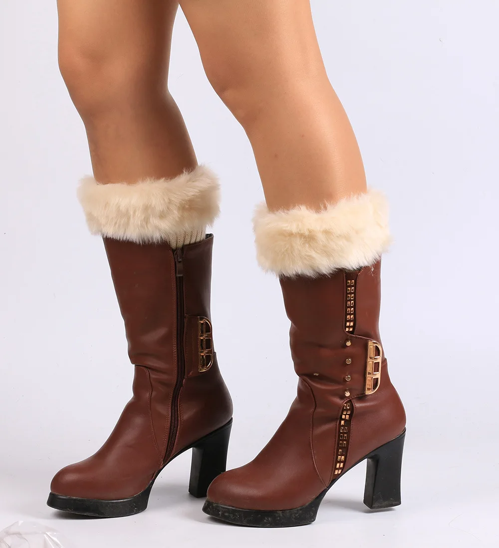 패션 여성 봄 겨울 니트 숏 레그 커버 여성 인조 렉스 퍼 니패드 레그 워머 손목 보호대 소녀 선물