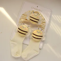 0-12 Months Newborn Baby Cartoon Cute Bee Hat Socks Fall And Winter Warm Soft Cotton Non-slip Socks Baby Hat Kids Accessories