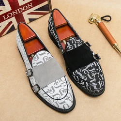 Designer Mens Trend Monks Strap Casual Leather Shoes Loafers Male Moccasins Wedding Dress Driving Stylist Formal Party Footwear