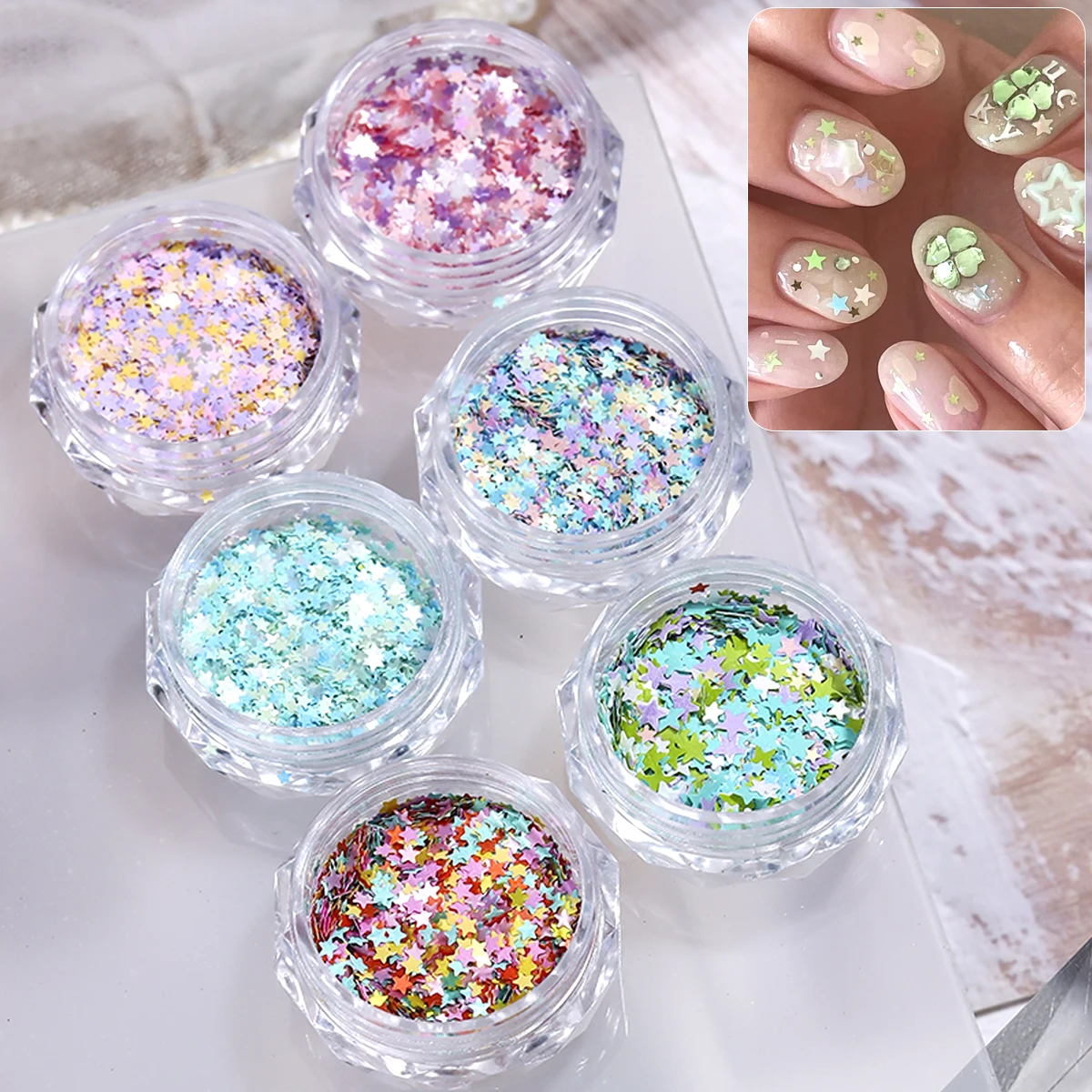 Mehrfarbige Stern-Glitzer-Nagelkunst-Dekorationen, ultradünne Nagelaufkleber, niedliche fünfzackige Stern-Glitzer-ultradünne Nagelaufkleber – Detail 7