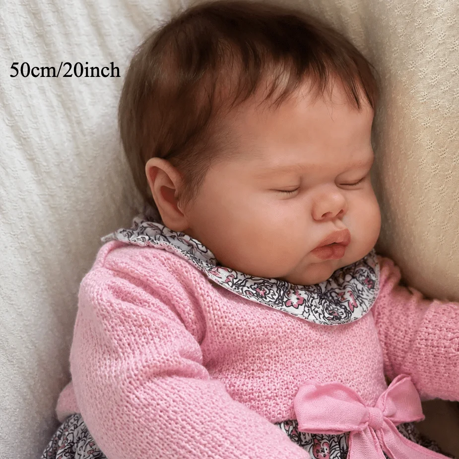 BZDOLL Asleep Reborn Baby Doll, 50CM Cloth Body for Kids Play Toy Handmade Lifelike Realistic Newborn Doll, Birthday Gift