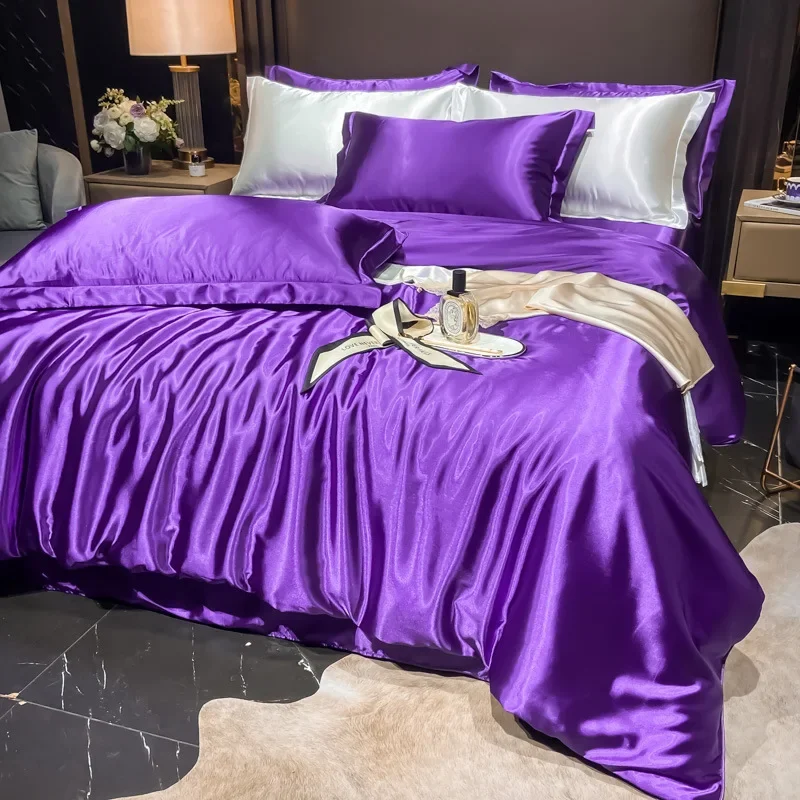 

100% Silk Bedding Sets 4pcs Beauty Summer Cool King Queen Size Duvet Cover Sets Bed Sheet Pillowcase Home Textile Decro