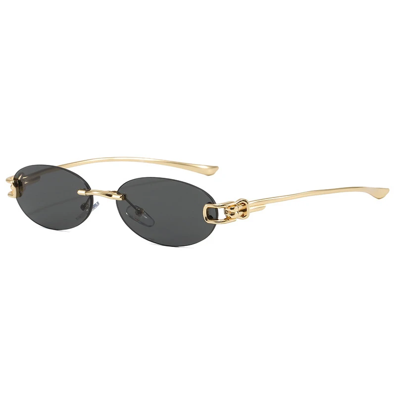 Stilvolle Ovale Sonnenbrille für Damen Lässige Mode Randlose Sonnenschutzbrille Metallrahmen Advanced Flash Street Damen Anti-Blaulicht-Brille UV400