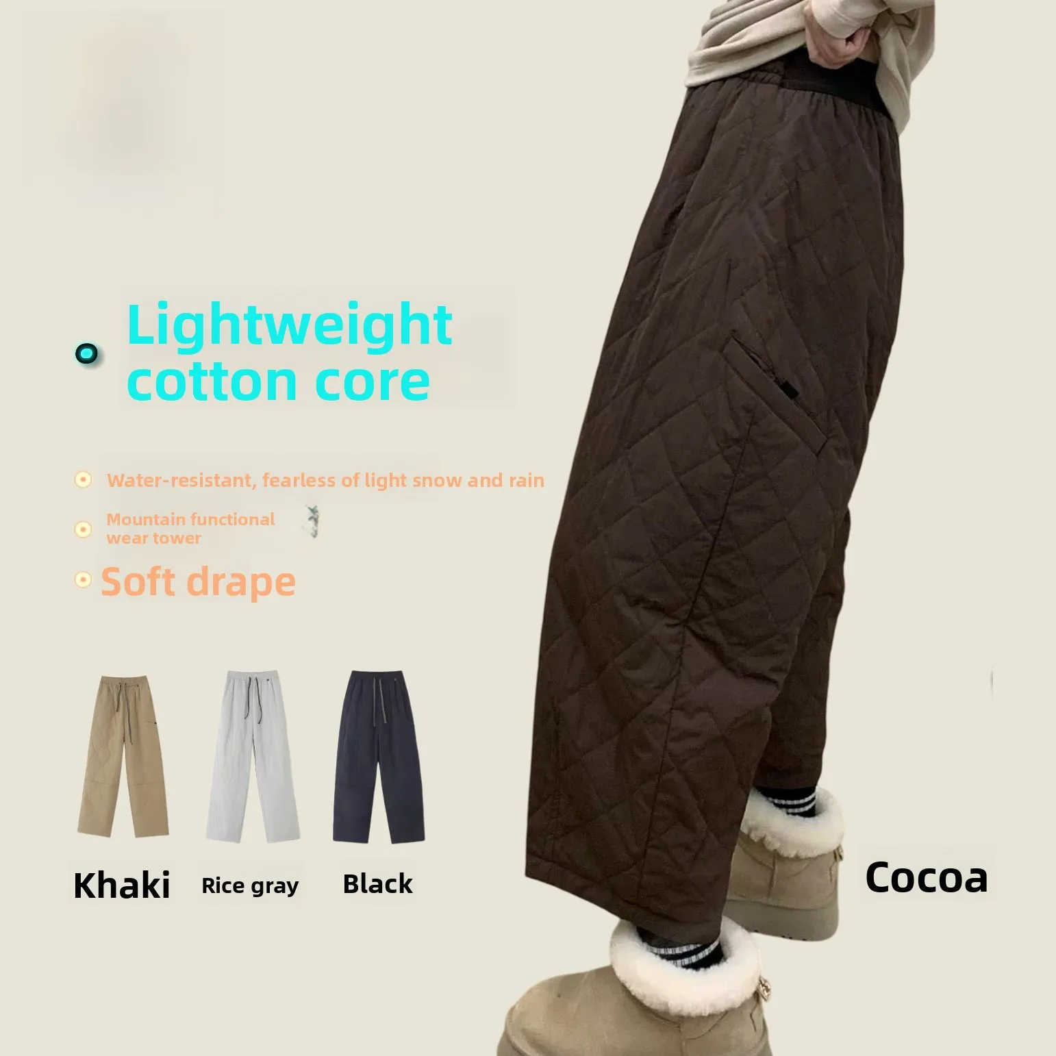 

Mona Autumn Winter Outdoor Cold Proof Warm Waterproof Dstring Cotton Pants Long Trousers Thi Warm Cotton Trousers
