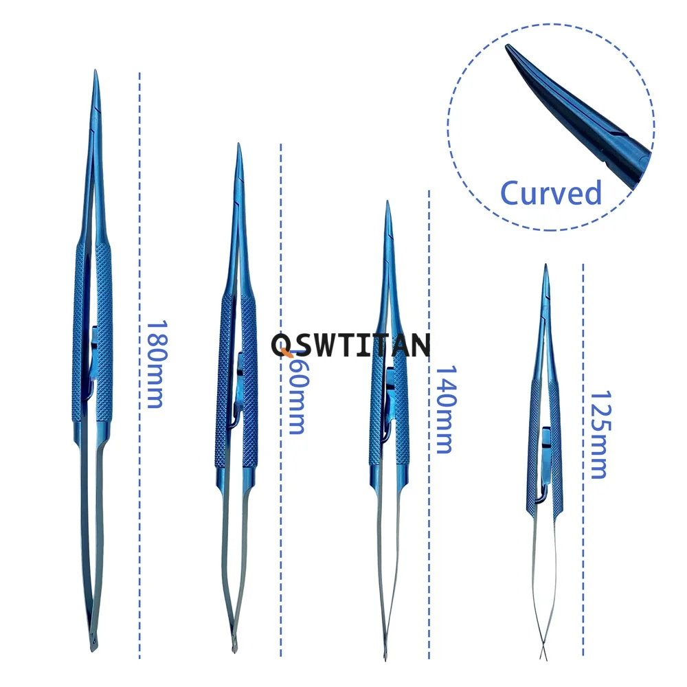 ที่จับเข็มโค้ง/ตรงสำหรับจักษุพร้อมล็อคตาเครื่องมือผ่าตัดไทเทเนียม