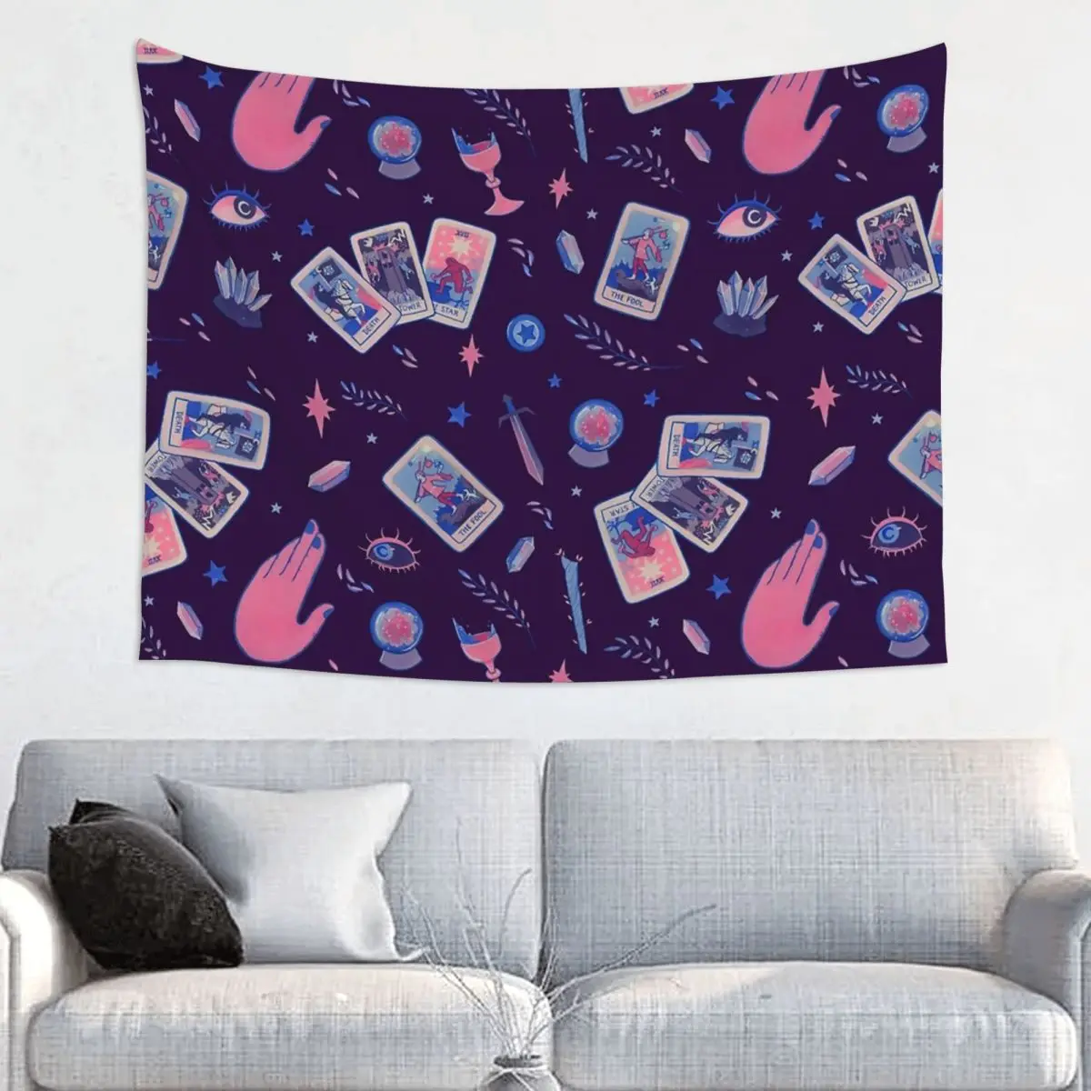 Tarot Tapestry Wall Hanging Hippie Polyester Wall Tapestry Occult Witch Magic Boho INS Blanket Room Decor 95x73cm