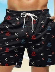 2024 Men's Sailing 3D Printed Shorts Men's Summer Breathable Vintage Shorts Fitness Street Shorts for Men Ropa Hombre