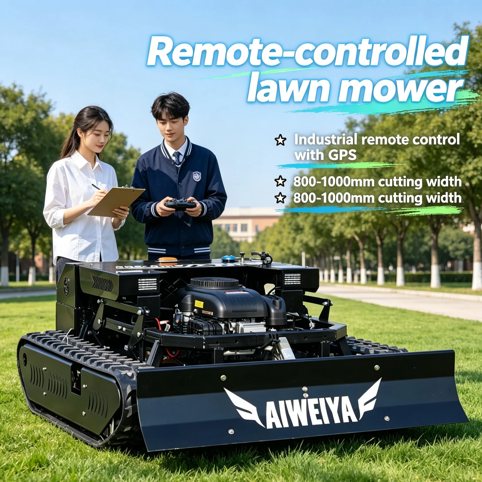 Customized Remote Crawler Mower Matches Snow Shovel And Storage Rack, 4 Stroke Engine Delivers Stable Torque For Heavy Mowing