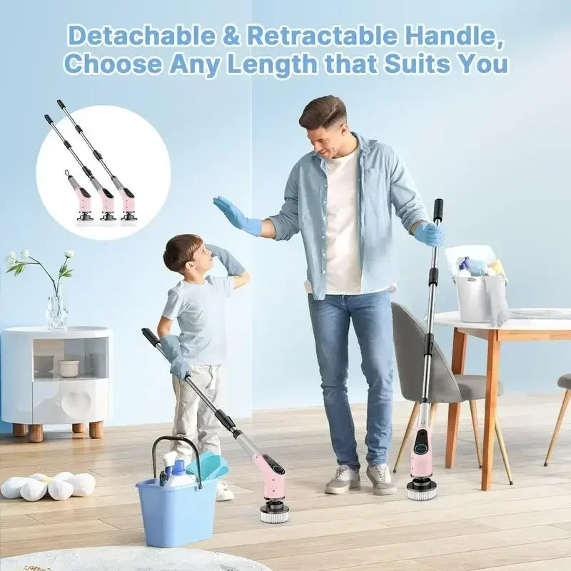 Dovety×Mama Malina Dovety 핑크 전기 스핀 스크러버, 교체 가능한 브러시 헤드 8 개, 2 가지 속도 조절 가능