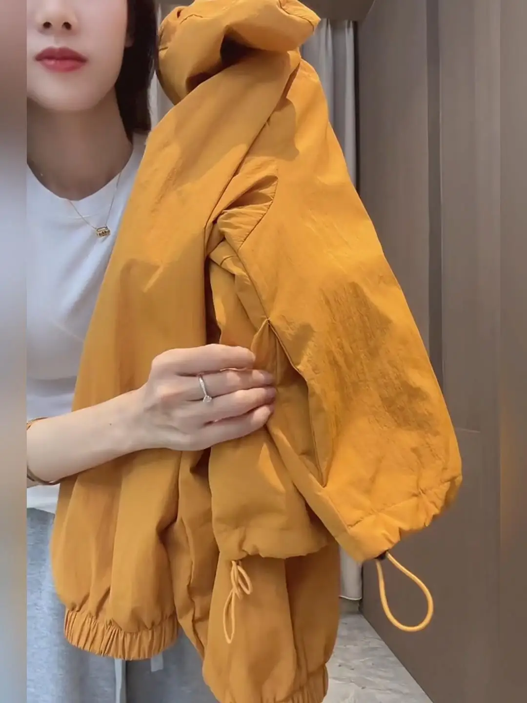 Yellow Hooded Jacket Women's Fashion Casual Loose Spring Autumn New Style Waterproof Coat Zipper Closure Short Length