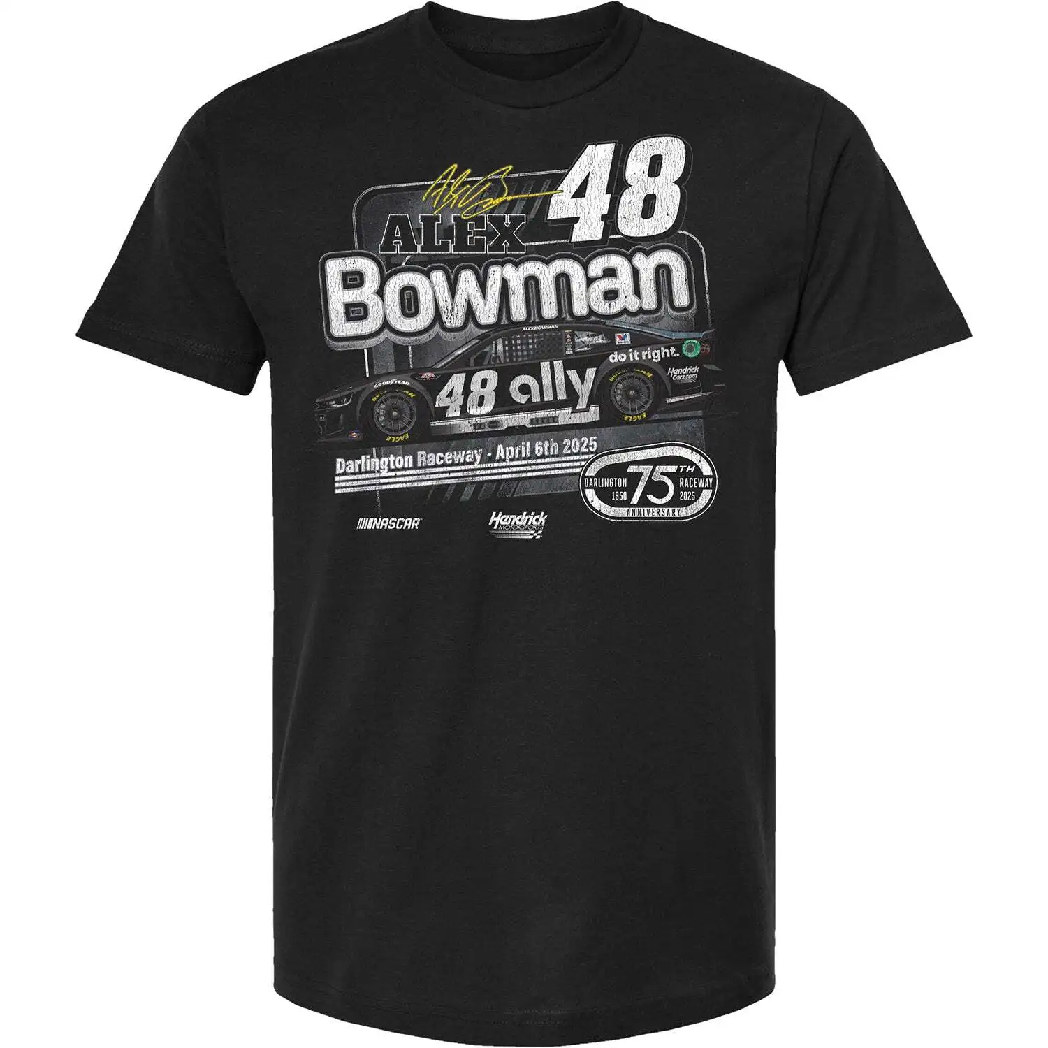 

Alex Bowman 2025 Darlington Throwback Car T-shirt Graphic Summer Short Sleeves 100% Cotton S-3XL