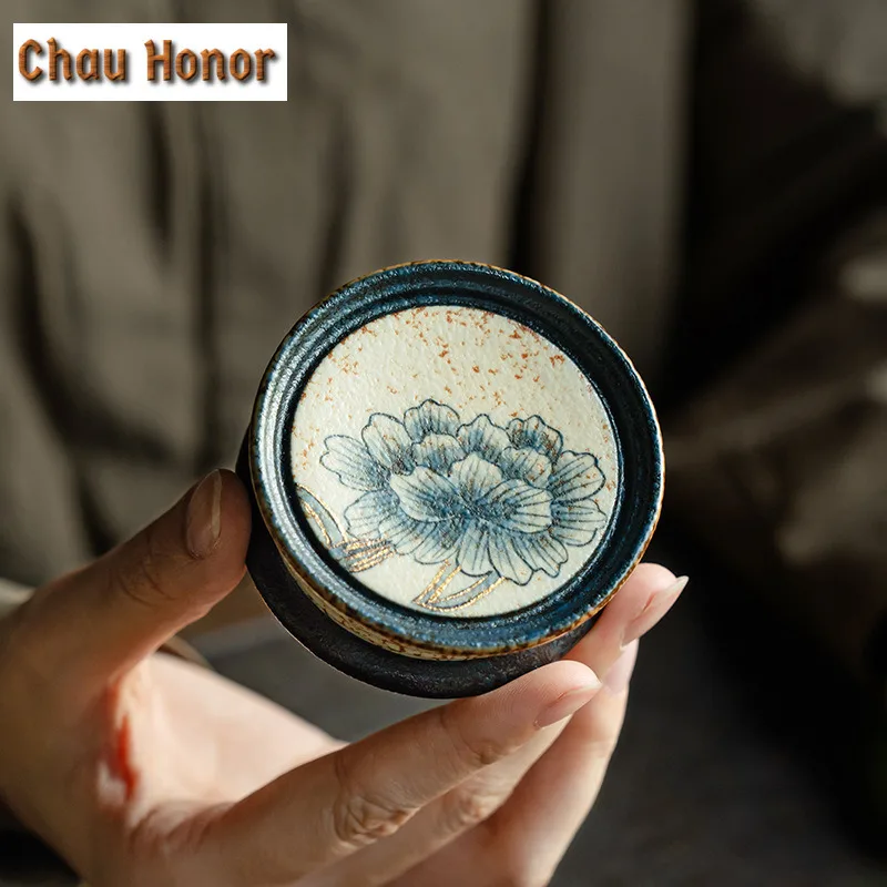Blue And White Flint Red Teapot Cover Holder Handmade Gold Drawing Peony Flower Cover Frame Zisha Pot Lid Shelf Teaware Craft - view 3