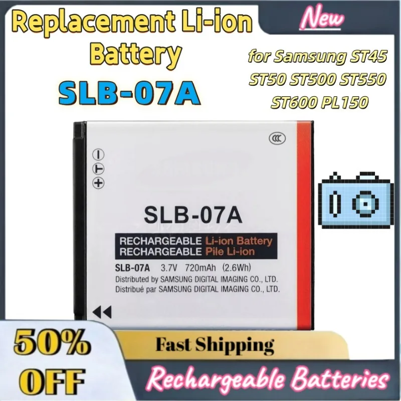 3.7V 720mAh SLB-07A Replacement Li-ion Battery for Samsung ST45 ST50 ST500 ST550 ST600 PL150