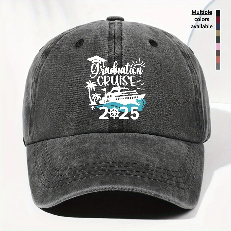 Unisex Graduation Cruise Baseball Cap - Adjustable Fit, Lightweight Polyester, Vintage Yacht & Palm Tree Design, Perfect for Out