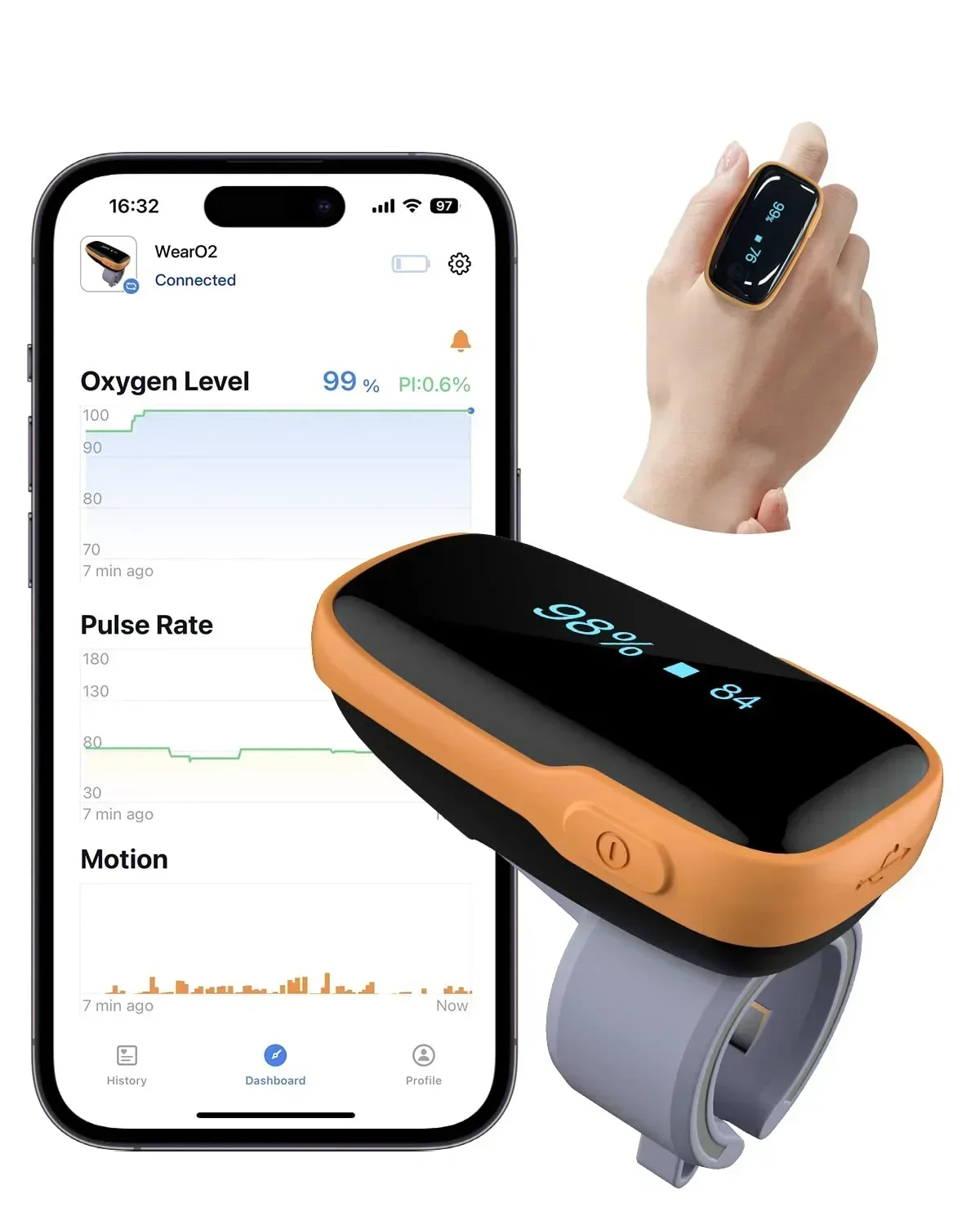 Wellue WearO2 Wireless IP64 Waterproof Pulse Oximeter Oxyge Level Sleep Apnea Monito Sensor