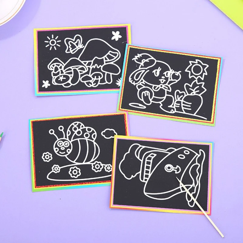 10Sheets Scratching Painting Paper Set Cute Cartoon Mix Style DIY Handmade Graffiti Supply Festival Birthday Party Souvenirs ZYF view 4
