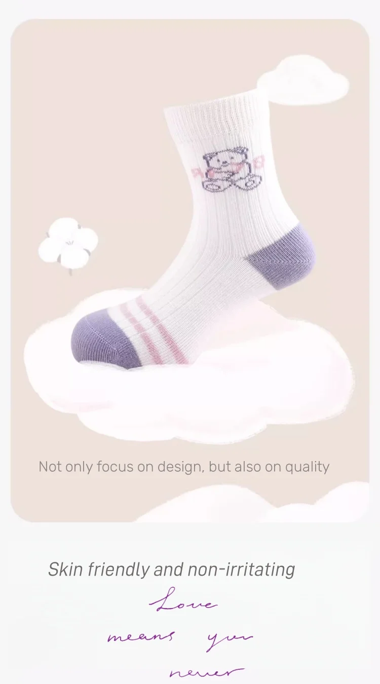 5 Paar Mädchensocken, Frühlings- und Sommer-Baumwollsocken, niedliche Bärensocken für Kinder, 1–14 Jahre, mittelhohe Kindersocken – Detail 1