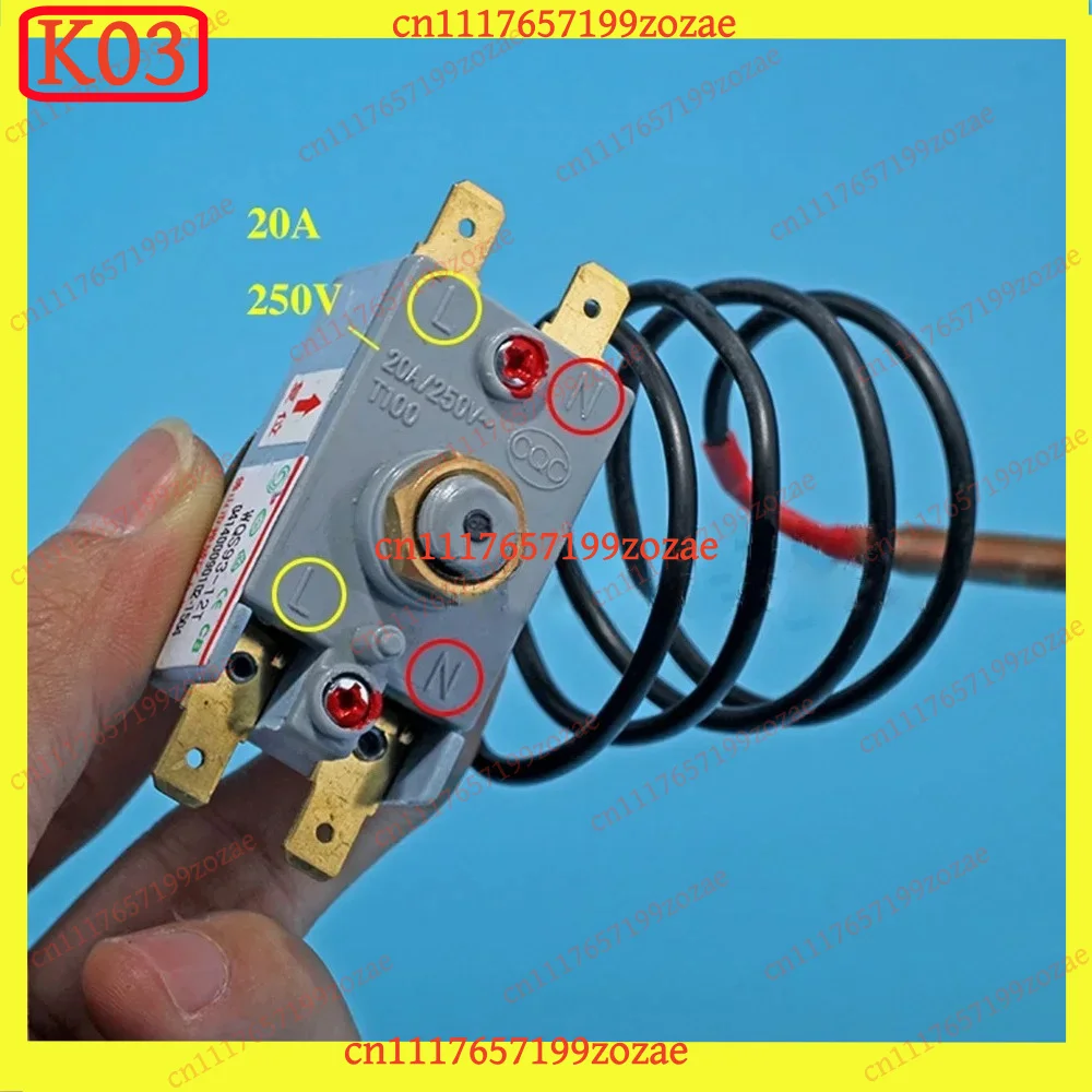 k03 Thermostat 20A Manual Reset WQS93-12T WQS95-12T Temperature Limiter Switch 93°C for Water Heater, Replacement Parts