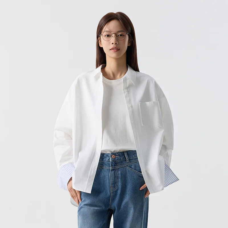 Semir 2024 Long-Sleeved Shirt Women Mid-Length Oversize Splicing Temperament Spring New Pure Cotton Shirts For Women