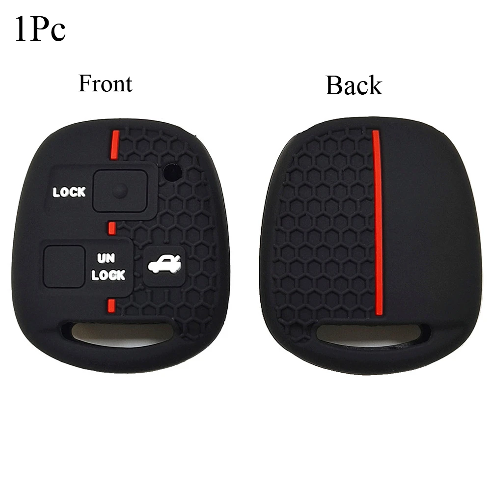 3 Button Silicone Car Key Case Cover for Toyota Land Crusier FJ Prado Auto Key Case Cover Replacement Accessories Black with Red