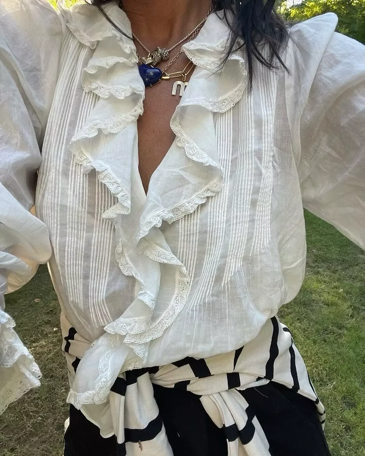 

3 Colors Women Ruffles Stitching Shirt Spring Summer V-Neck Single Breasted Long Sleeve Sweet Female Blouse