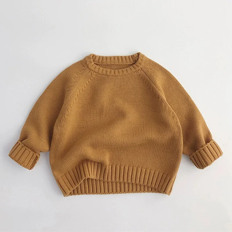 Herbst-Winter-Mode: Warme Pullover für Jungen und Mädchen, einfarbig, gestrickt, mit Rundhalsausschnitt, Oberteile für Kinder im Alter von 2 bis 8 Jahren, Unterhemd. – Detail 4