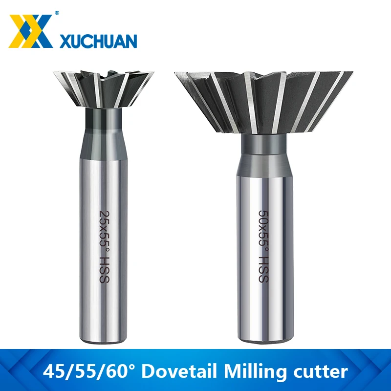 45/55/60 Degrees HSS Dovetail Milling Cutter 10-60mm Diameter  Dovetail End Mill High Speed Steel for Copper Aluminum Cast Iron