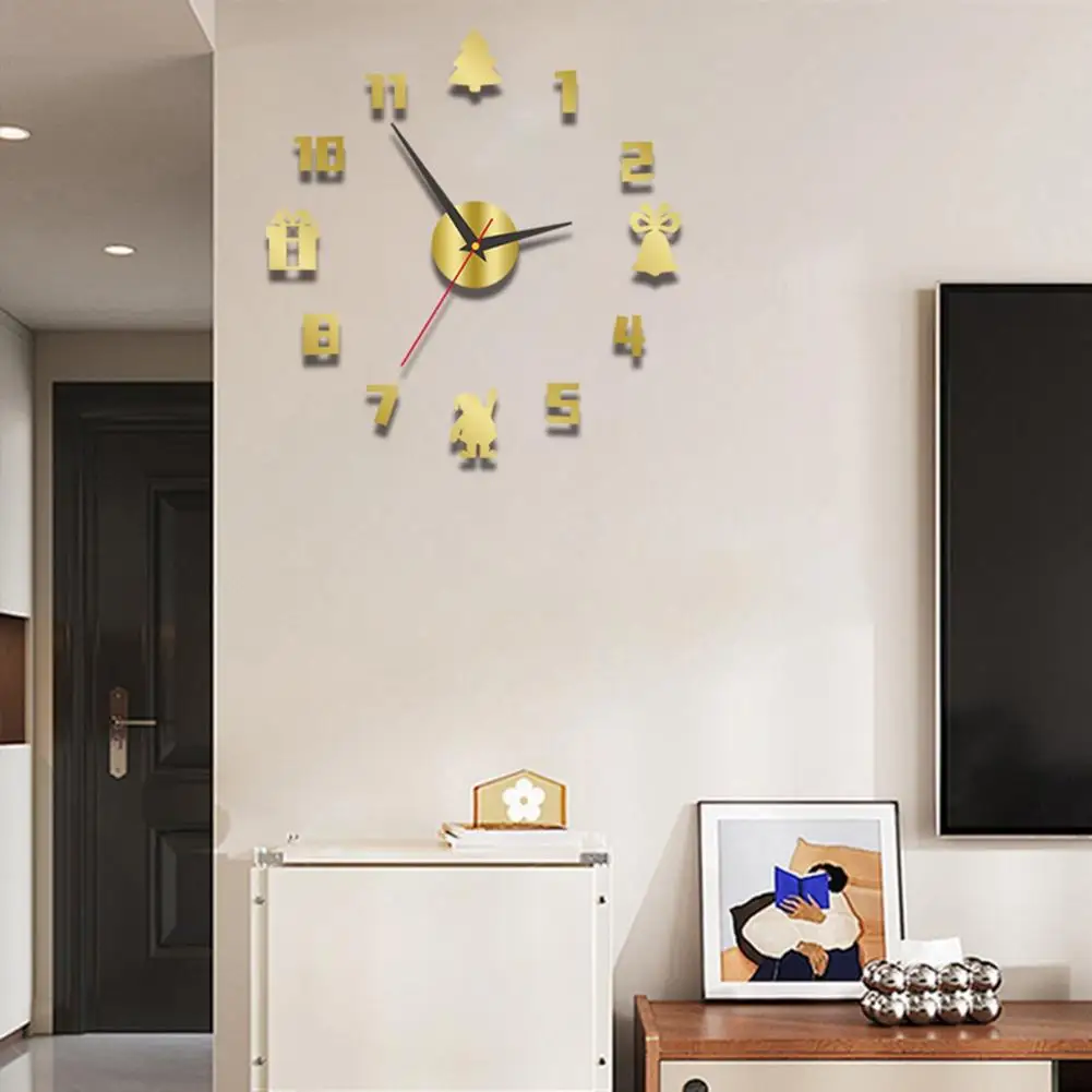 Christmas 3D Wall Clock Glow-in-the-dark Frameless Acrylic Clock Silent Home Bedroom Living Room Digital Analog Clock Decoration