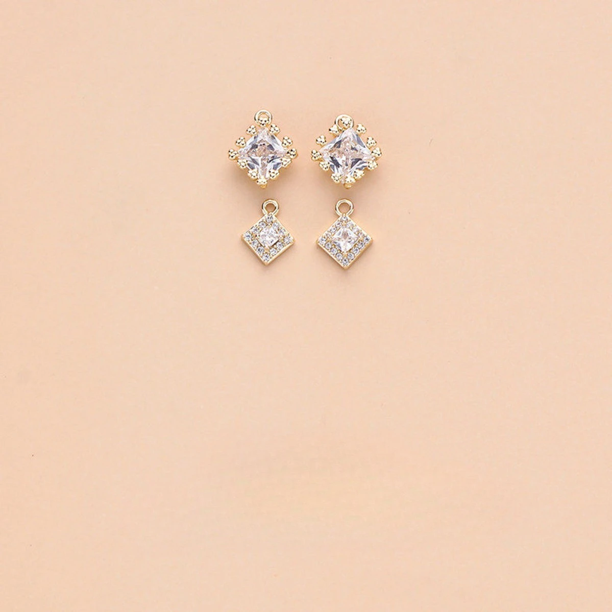 14K Gold Plated Inlaid Zircon Rhombus Square Charm Pendant DIY Findings for Bracelet Necklace Hanging Jewelry Making