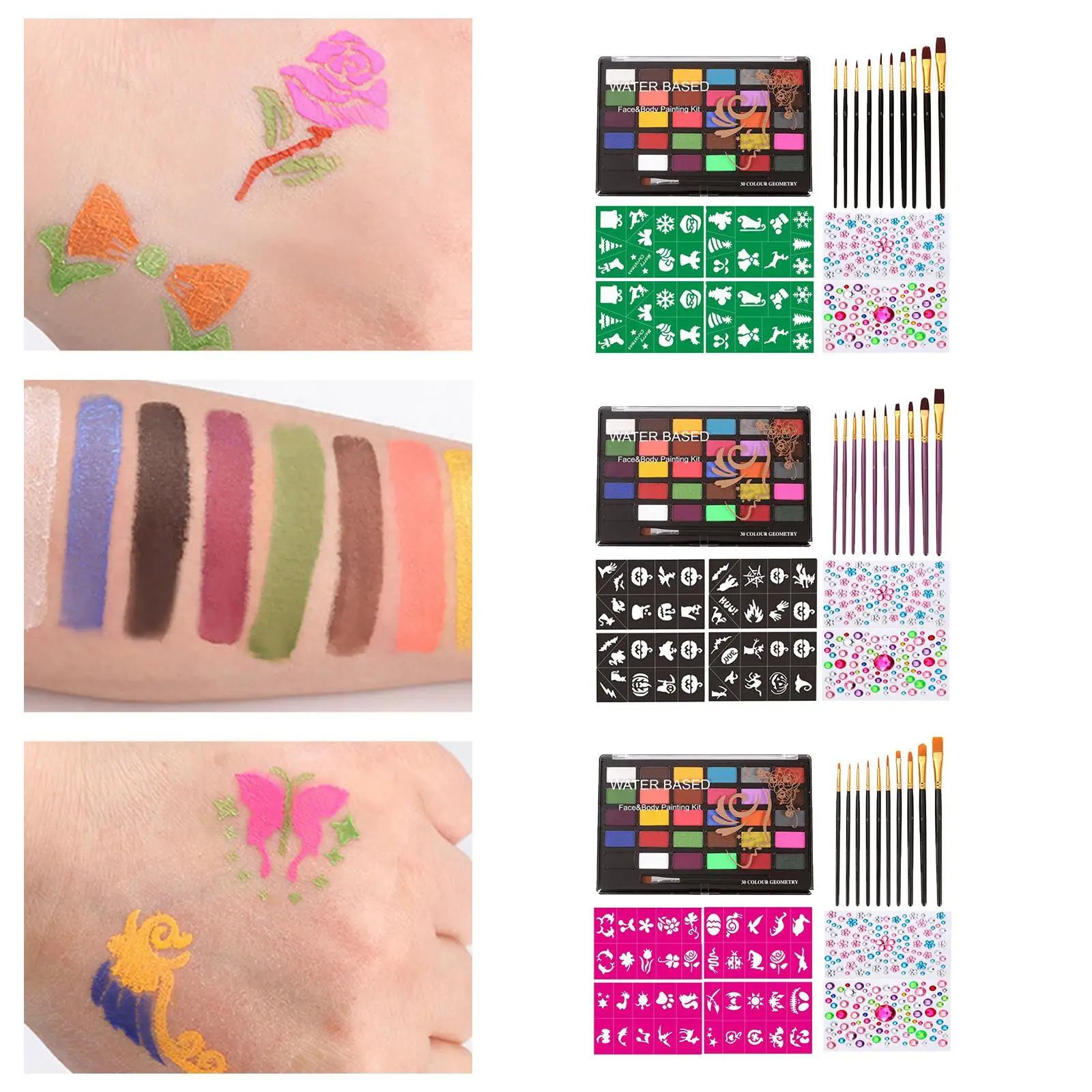 Professionele En Body Paint Kit, 30 Kleuren Met 10 Borstels Op Waterbasis Schilderset Voor Cosplay Kinderen Volwassen