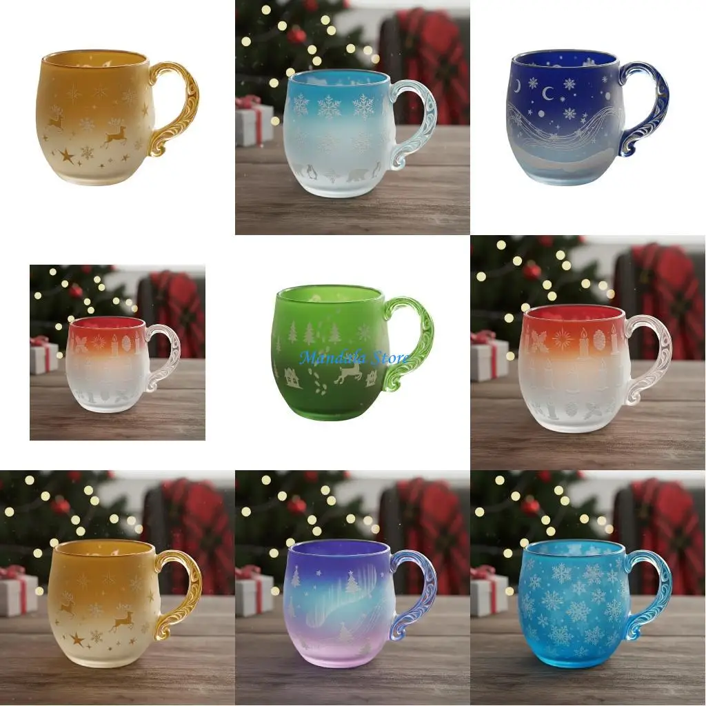 

U2JC Christmas Themed Ocean Sunset Glass Mug Water Cup For Holiday Decoration Hot Drink Seasonal Drinkware
