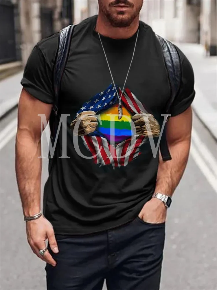 

2023 Summer Men's Printed Casual Crew Neck Short Sleeve T-Shirt If This Flag Offends You Rainbow Flag 3D Printed T Shirt