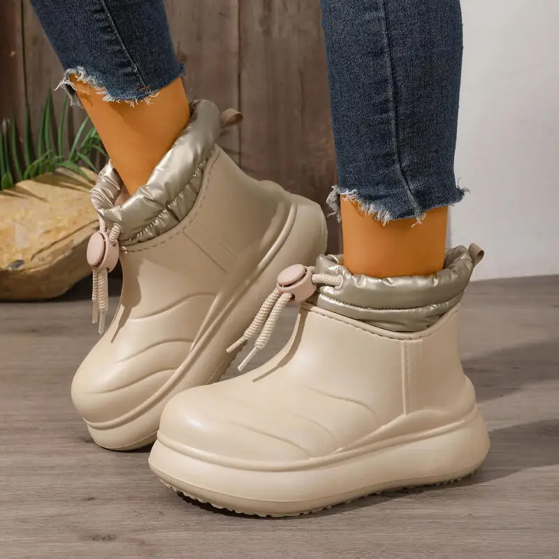 

Warm Short Plush Non Slip Rain Shoes Women 2025 Winter Comfort Platform Waterproof Eva Snow Boots Thick Bottom Women Ankle Boots