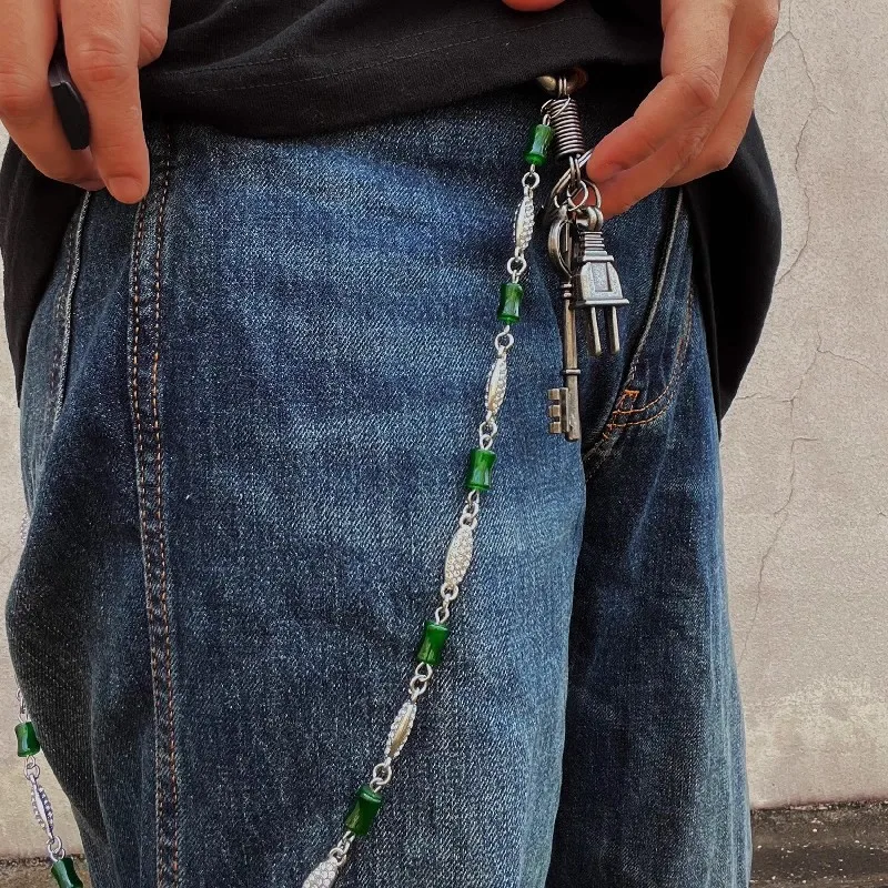 Fashion Concise Silvery Jade Bamboo Metal Punk Pants Chain Retro Key Wire Plug  Accessories y2k Luxury Motorcycle Pants Chain