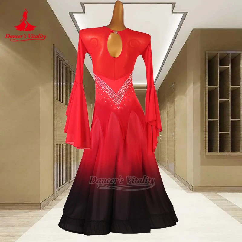 社交ダンス フレア袖 ビッグスイングドレス ダンサーの活力 大人用 チャチャ サンバ グラデーションカラー コンテスト服 カスタマイズ