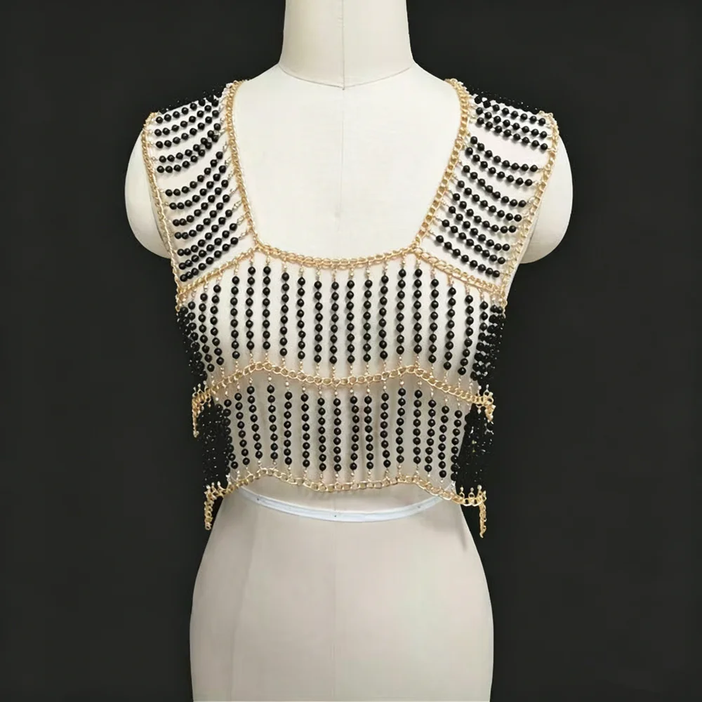 Handmade Beaded Bridal Shawl Style Fashion Ladies Summer Outdoor Body Chain Pearl Decoration Chain Accessory