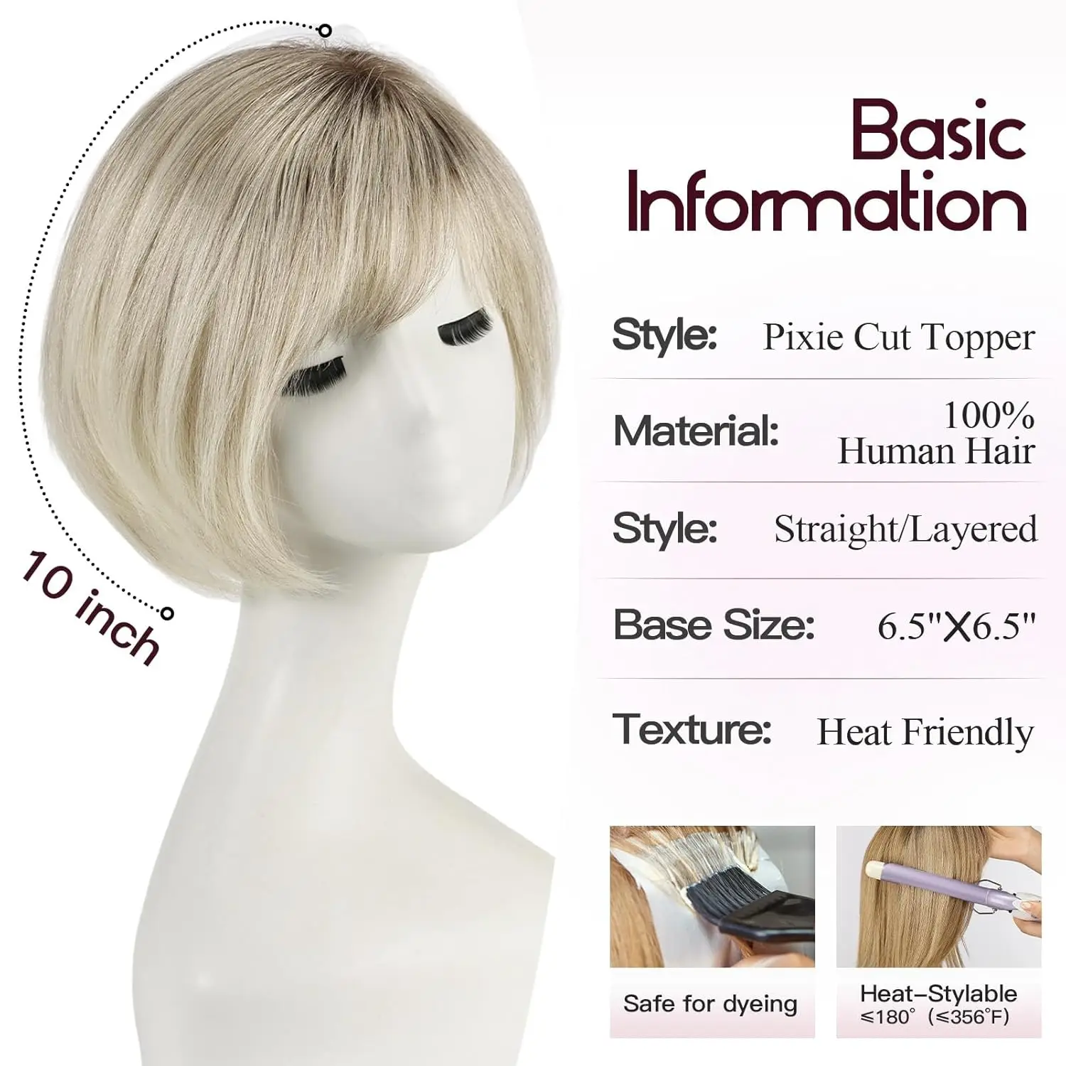 Ombre Gray Blonde Human Hair Toppers for Women with Thinning Hair Short Bob Larger Base Real Hair Toppers with Bangs Side Part