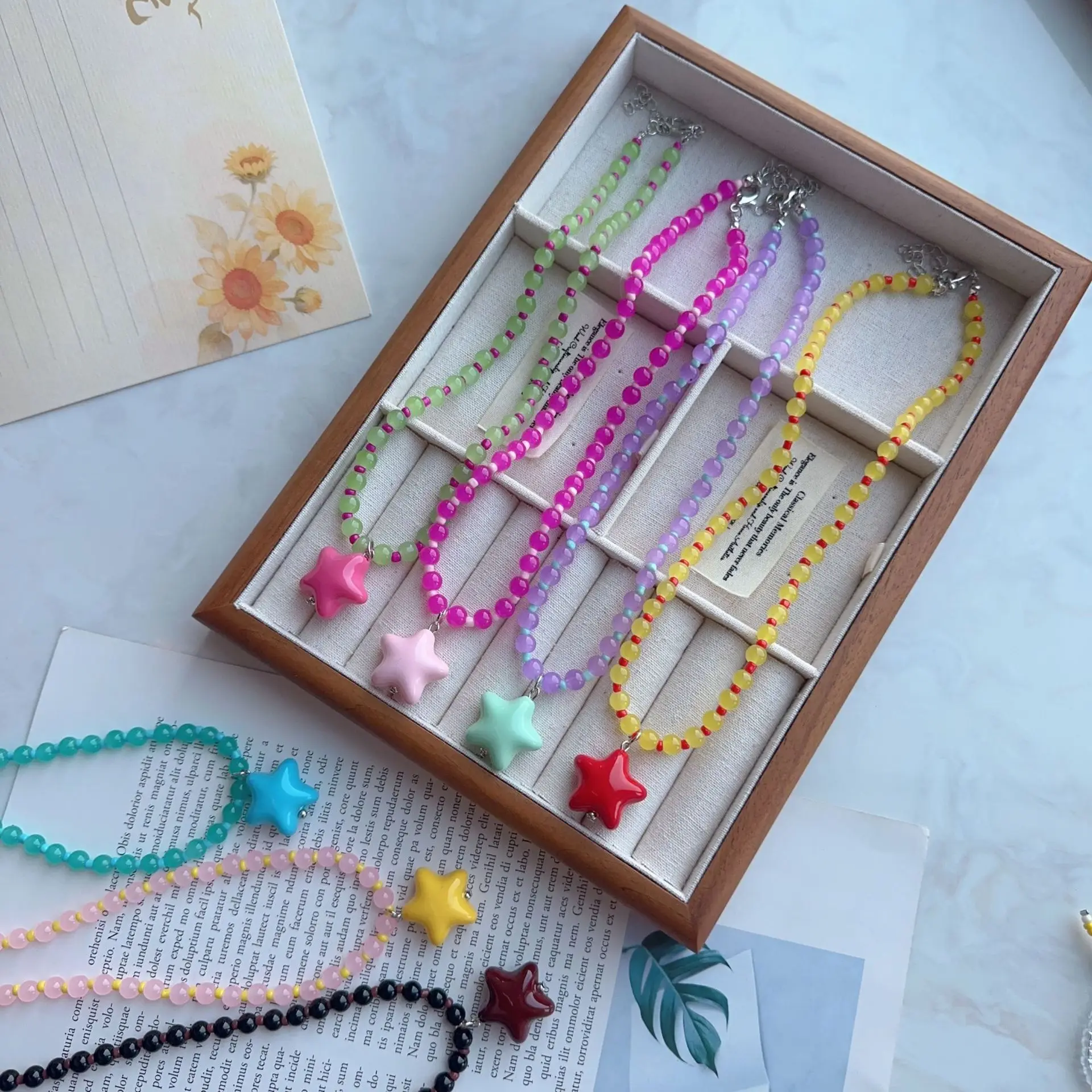 Necklace Transparent Star Pendant Colorful Beaded Sweet Cute Girly Choker Korean New Versatile Wholesale Acrylic for Girls Gift