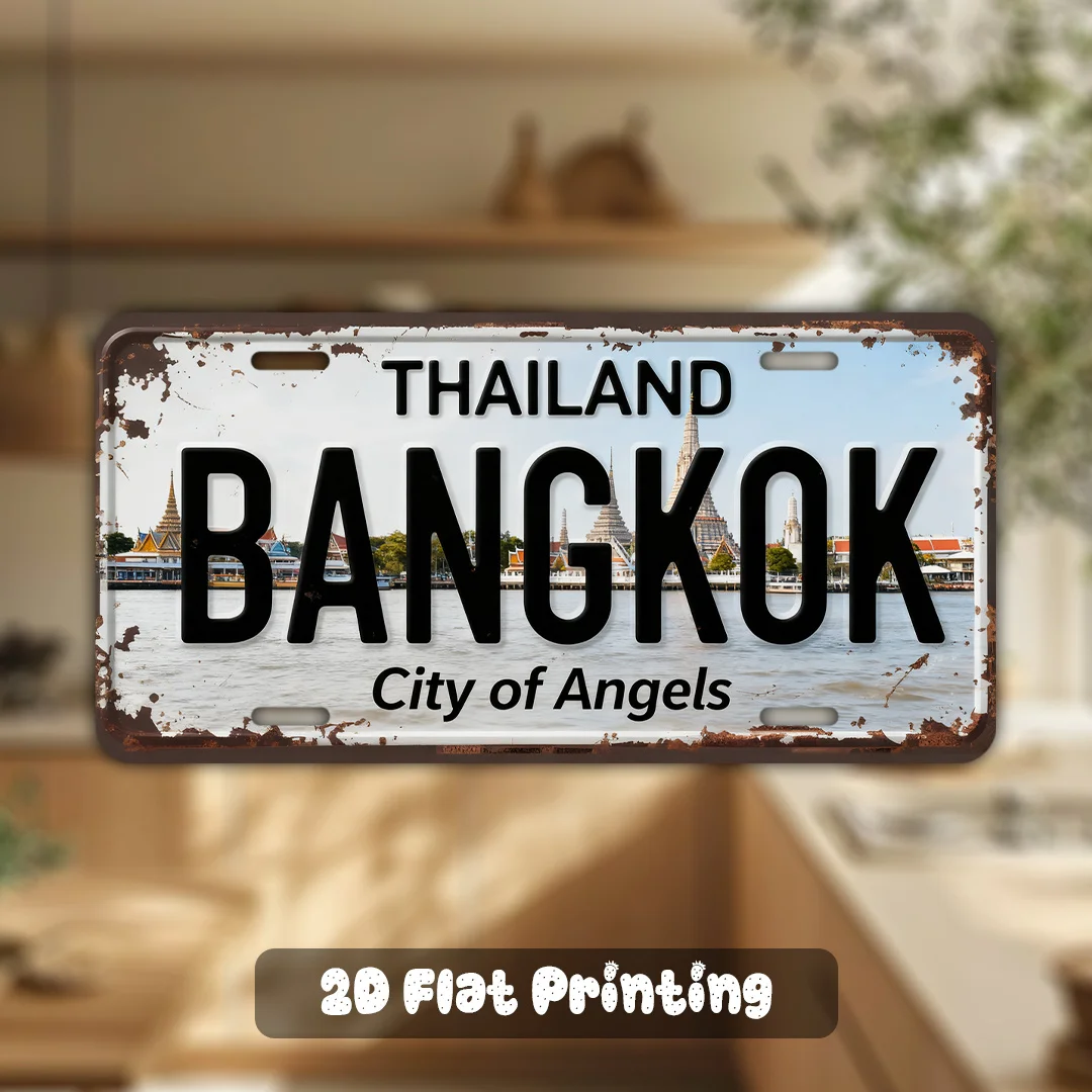 1pc Retro Thailand Bangkok Aluminum Fridge Magnet (3.9'x1.97'), Vintage Travel Souvenir, Decorative Magnet for Kitchen Refrig