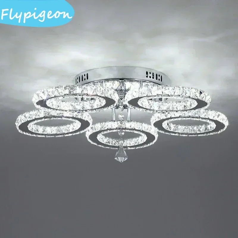 

Modern Chrome Crystal LED Ceiling Chandelier Creative Circular Pendant Lights for Restaurant Dining Room Bedroom Home Decor