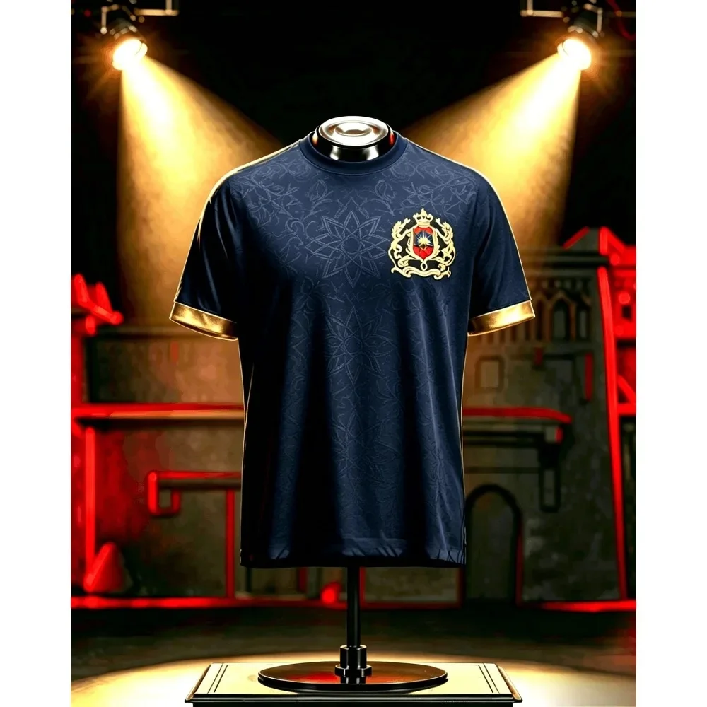 New Men Red Morocco Golden Star Floral Pattern Soccer Jersey 3D Print Quick-dry Short Sleeve Fan Sportswear GYM Family Kids Tees