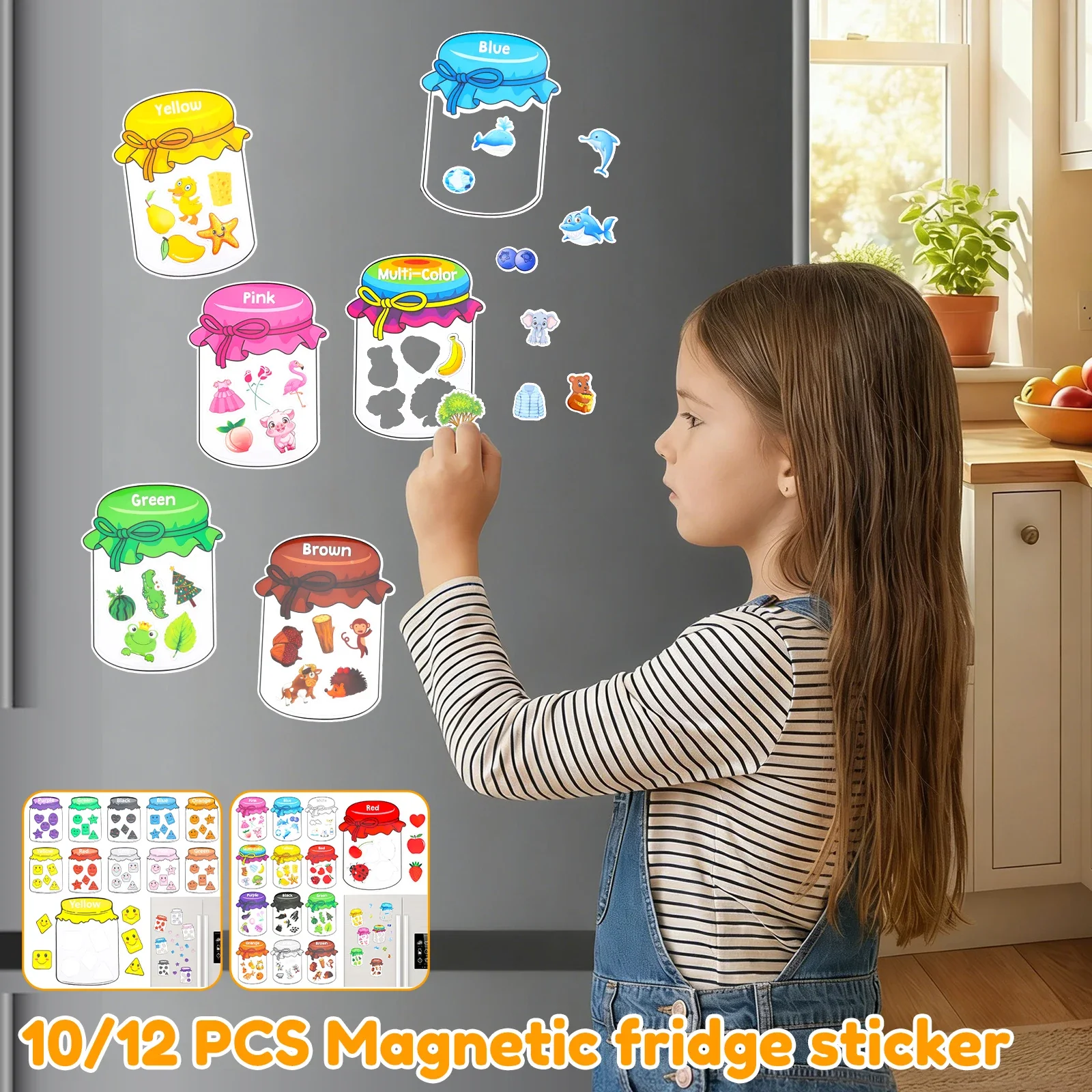 12/10Pcs Color Sorting Fridge Magnets Safe Magnetic Color Sorting Toy for Whiteboard 2 to 6 Years Old Kid Early Education Study