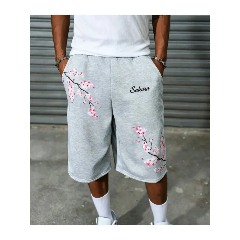 Men's checkered and garden rose printed shorts - elastic waist casual sports outdoor shorts, daily wear