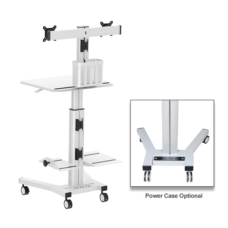 Medical Cart Moving Height Adjustable Rolling Hospital Crash Quad Cart Wheel with Display Dual Arm Keyboard Tray